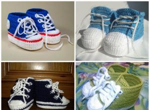 Knitting baby booties according to the pattern